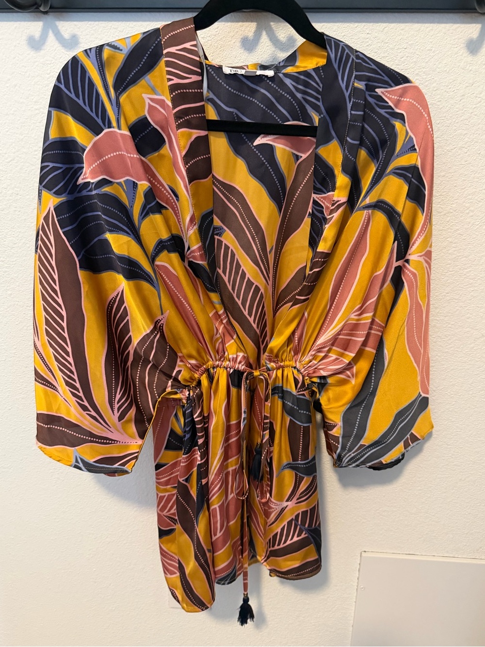 DR2 Drawstring Waist Long Sleeve Dress in Mustard, Pink & Navy